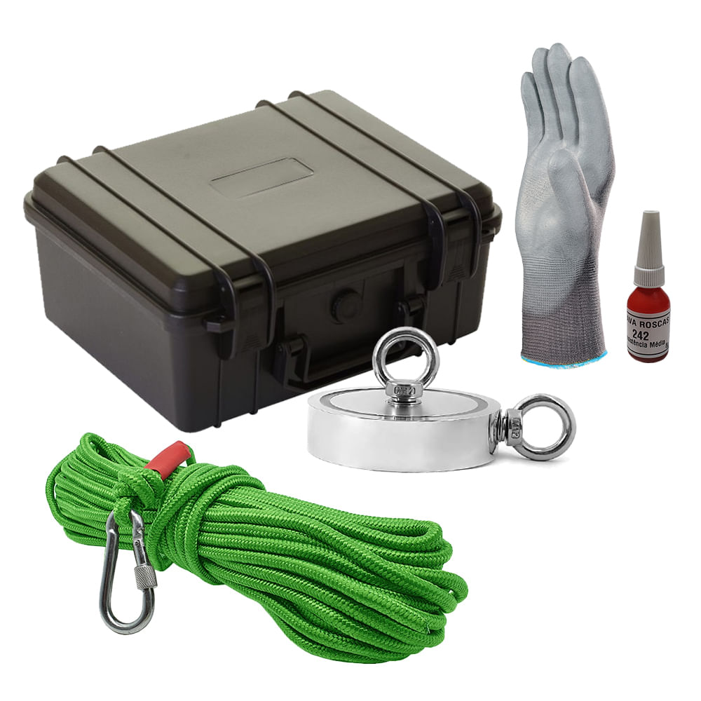 Maleta Pesca Magnética 136 mm 2 Olhais Corda Verde Força Aproximada 850kg 5 Peças Maleta Pesca Magnética 136 mm 2 Olhais Corda Verde Força Aproximada 850kg 5 Peças