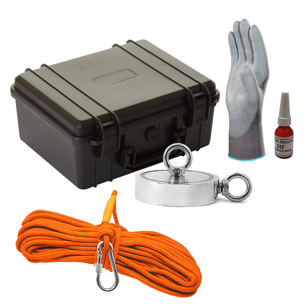 Maleta Pesca Magnética 136 mm 2 Olhais Corda Laranja Força Aproximada 850kg 5 Peças Maleta Pesca Magnética 136 mm 2 Olhais Corda Laranja Força Aproximada 850kg 5 Peças
