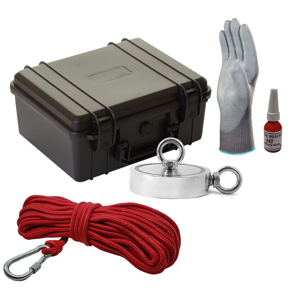 Maleta Pesca Magnética 136 mm 2 Olhais Corda Vermelha Força Aproximada 850kg 5 Peças Maleta Pesca Magnética 136 mm 2 Olhais Corda Vermelha Força Aproximada 850kg 5 Peças