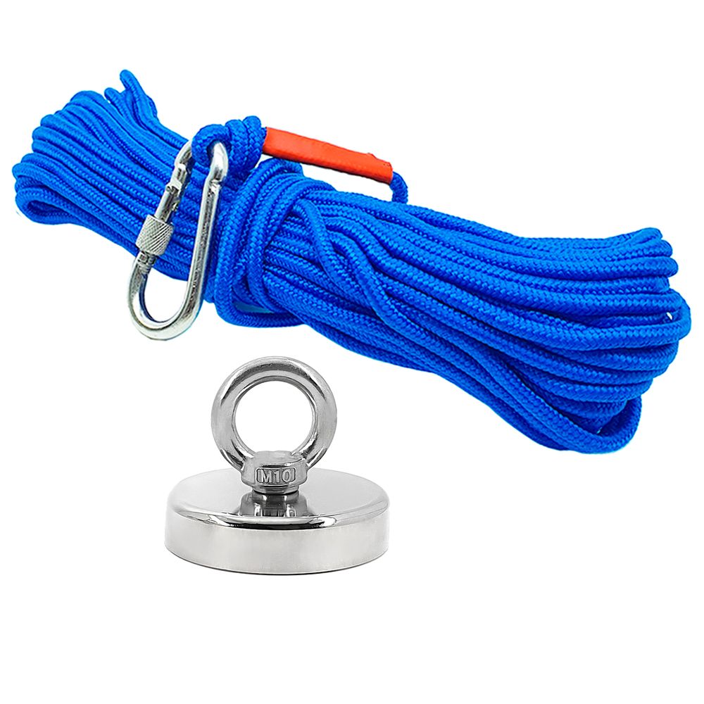 Kit Pesca Magnética com Fixador 75 mm Força Aproximada 200kg e Corda 20m Azul Kit Pesca Magnética com Fixador 75 mm Força Aproximada 200kg e Corda 20m Azul