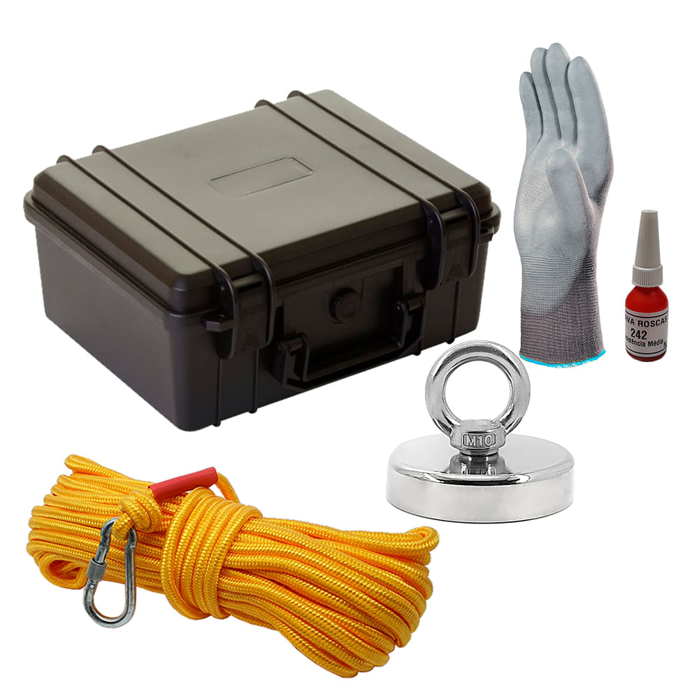 Maleta Pesca Magnética 75 mm Corda Amarela Força Aproximada 200kg 5 Peças Maleta Pesca Magnética 75 mm Corda Amarela Força Aproximada 200kg 5 Peças