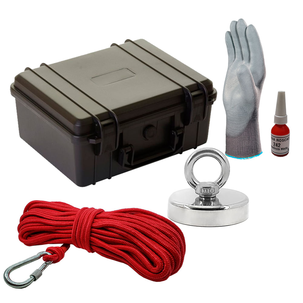 Maleta Pesca Magnética 75 mm Corda Vermelha Força Aproximada 200kg 5 Peças Maleta Pesca Magnética 75 mm Corda Vermelha Força Aproximada 200kg 5 Peças