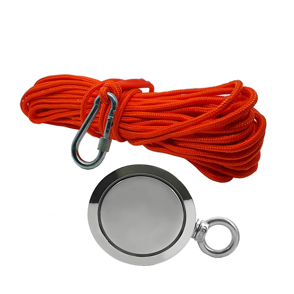 Kit Pesca Magnética com Fixador 94 mm Olhal Lateral Força Aproximada 500kg e Corda 20m Laranja Kit Pesca Magnética com Fixador 94 mm Olhal Lateral Força Aproximada 500kg e Corda 20m Laranja