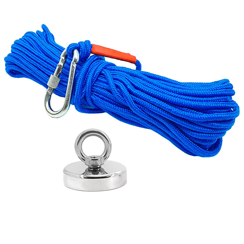Kit Pesca Magnética com Fixador 60 mm Força Aproximada 120kg e Corda 20m Azul Kit Pesca Magnética com Fixador 60 mm Força Aproximada 120kg e Corda 20m Azul