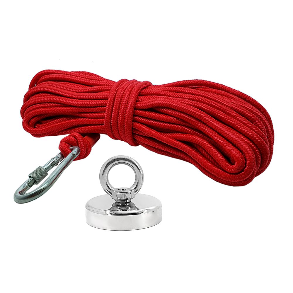 Kit Pesca Magnética com Fixador 60 mm Força Aproximada 120kg e Corda 20m Vermelha Kit Pesca Magnética com Fixador 60 mm Força Aproximada 120kg e Corda 20m Vermelha