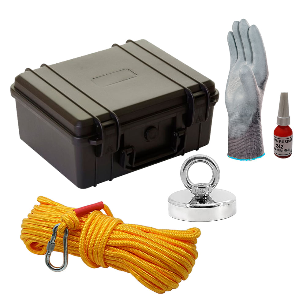 Maleta Pesca Magnética 60 mm Corda Amarela Força Aproximada 120kg 5 Peças Maleta Pesca Magnética 60 mm Corda Amarela Força Aproximada 120kg 5 Peças