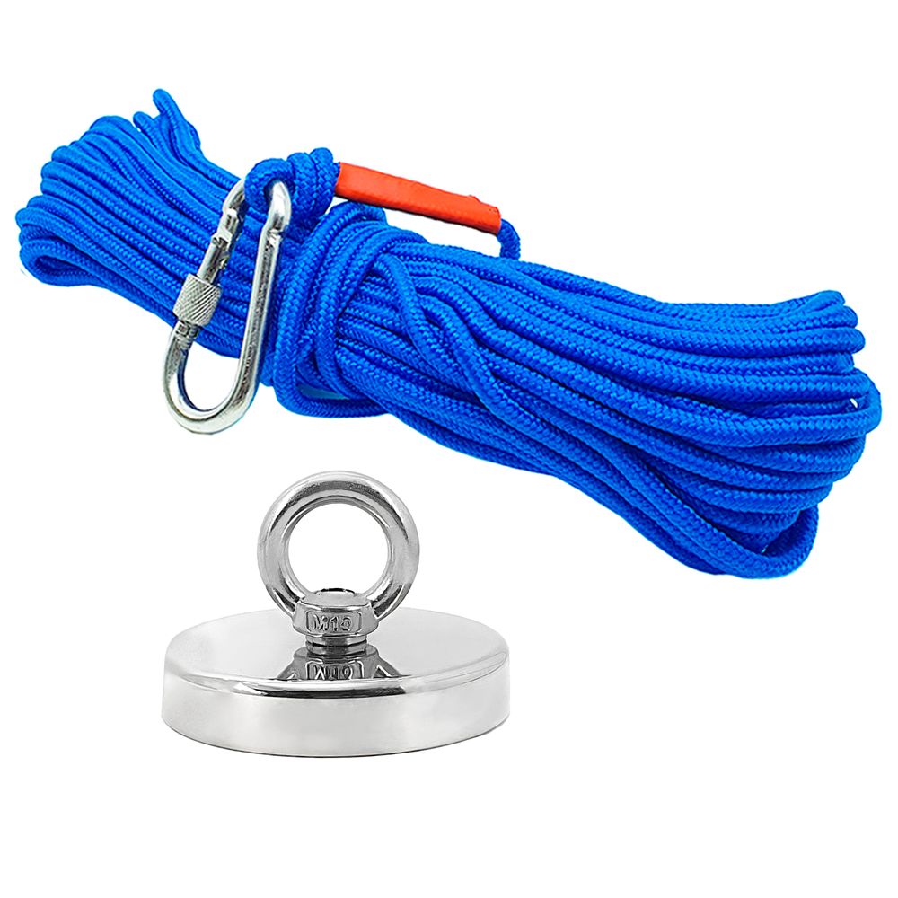 Kit Pesca Magnética com Fixador 90 mm Força Aproximada 340kg e Corda 20m Azul Kit Pesca Magnética com Fixador 90 mm Força Aproximada 340kg e Corda 20m Azul