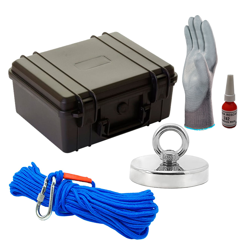 Maleta Pesca Magnética 90 mm Corda Azul Força Aproximada 340kg 5 Peças Maleta Pesca Magnética 90 mm Corda Azul Força Aproximada 340kg 5 Peças