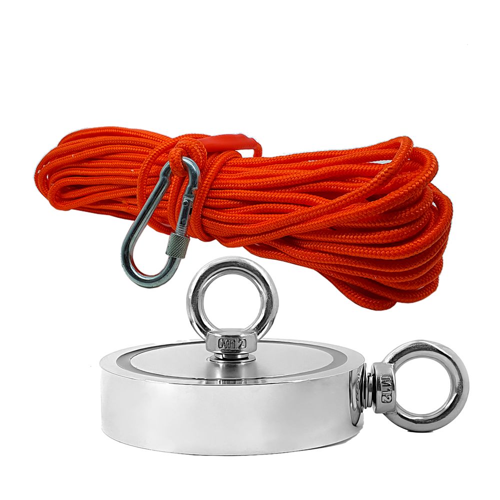 Kit Pesca Magnética com Fixador 136 mm 2 Olhais Força Aproximada 850kg e Corda 20m Laranja Kit Pesca Magnética com Fixador 136 mm 2 Olhais Força Aproximada 850kg e Corda 20m Laranja